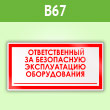 Знак «Ответственный за безопасную эксплуатацию оборудования», B67 (пленка, 200х100 мм)